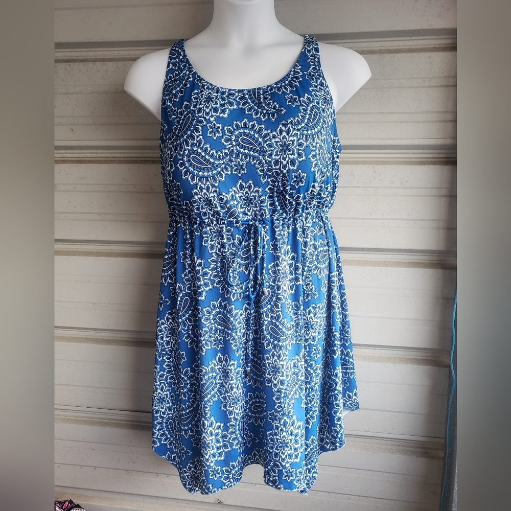 Plus Size 28 4x Swimsuit Blue Swim Dress Paisely Print